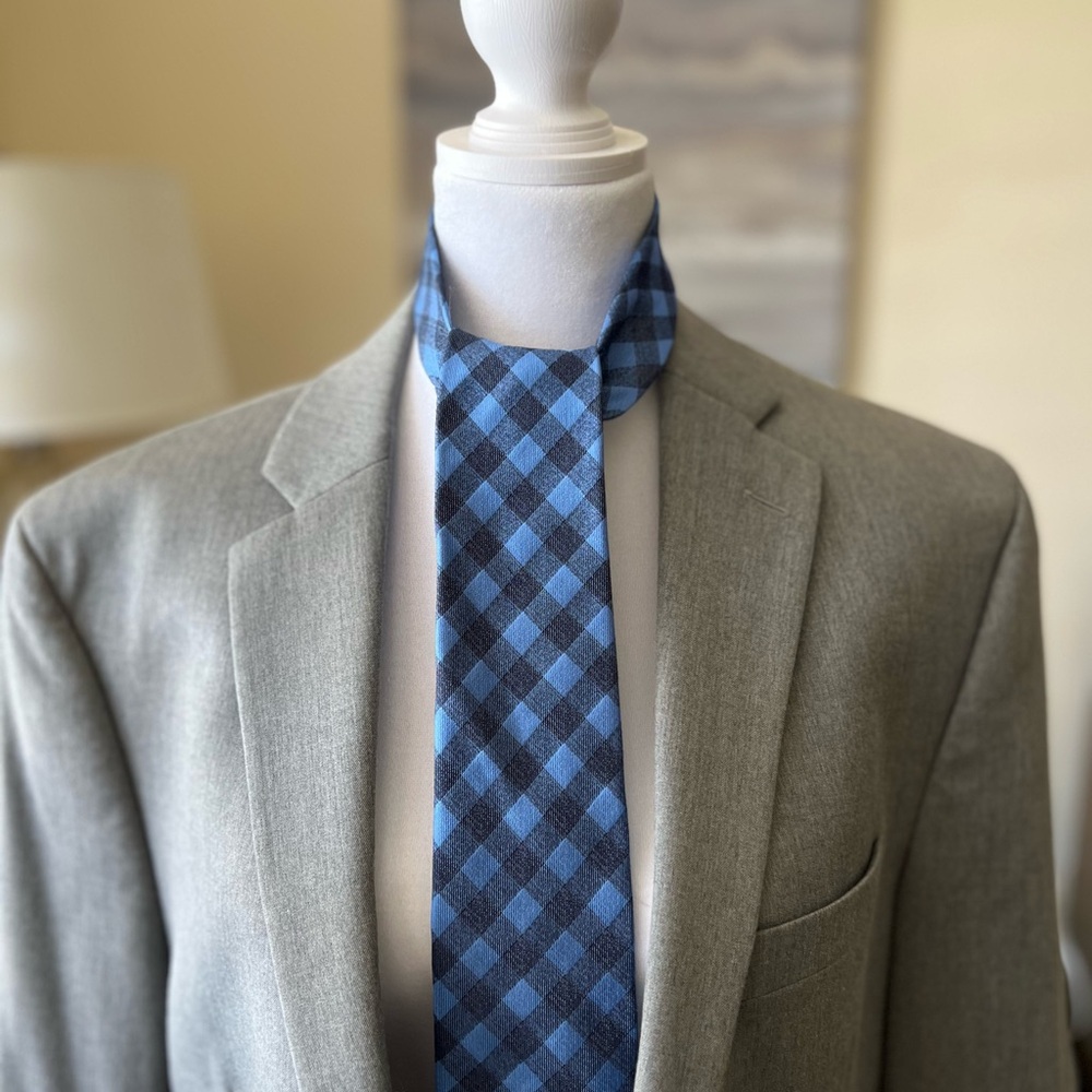 Tommy Hilfiger Blue and Black Checkered Necktie
